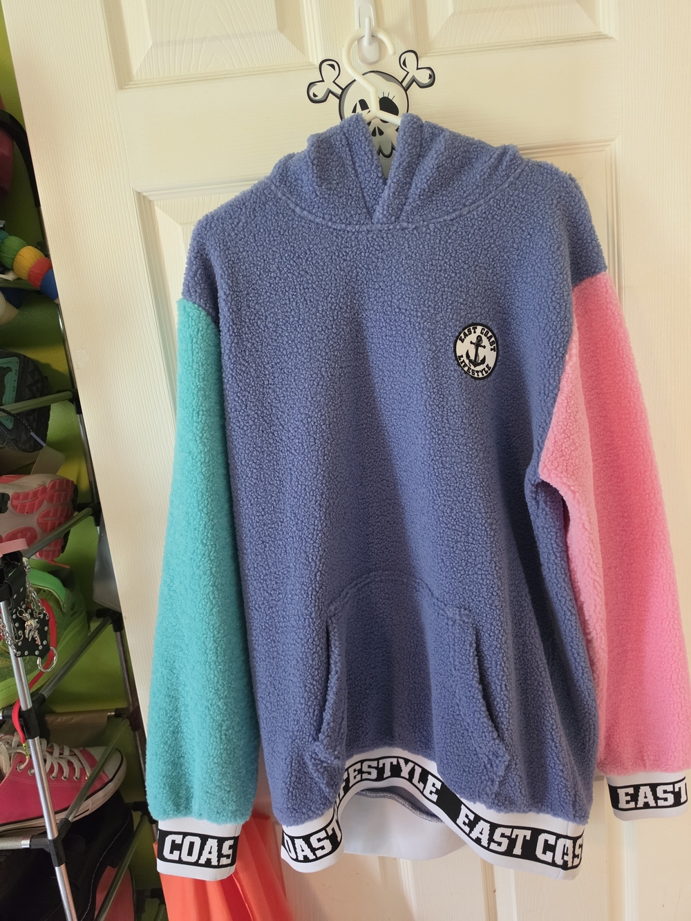 East coast Lifestyle Colorblock Sherpa Hoodie with Anchor Patch
